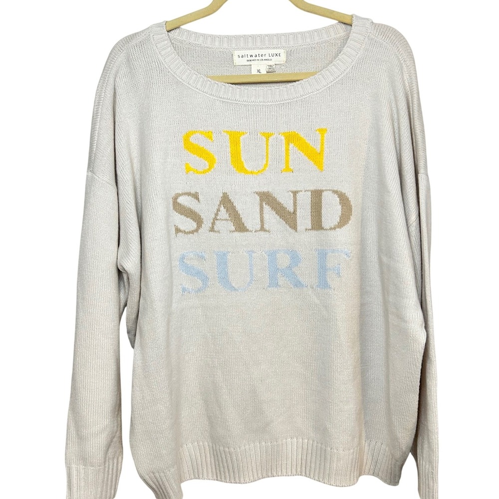 Saltwater Luxe Women's‎ Cream Sun Sand Surf Knit Sweater XL Coastal Nantucket